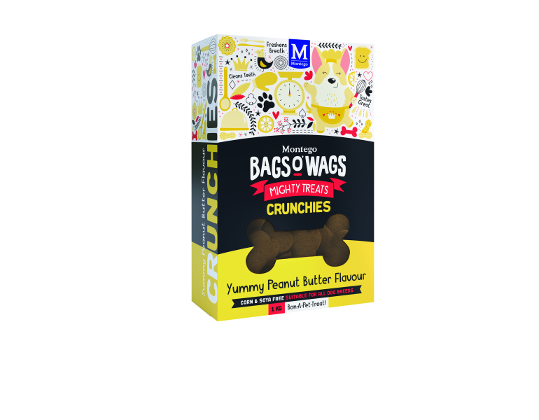 BAGS O'WAGS PEANUT BUTTER 1KG CRUNCHIES