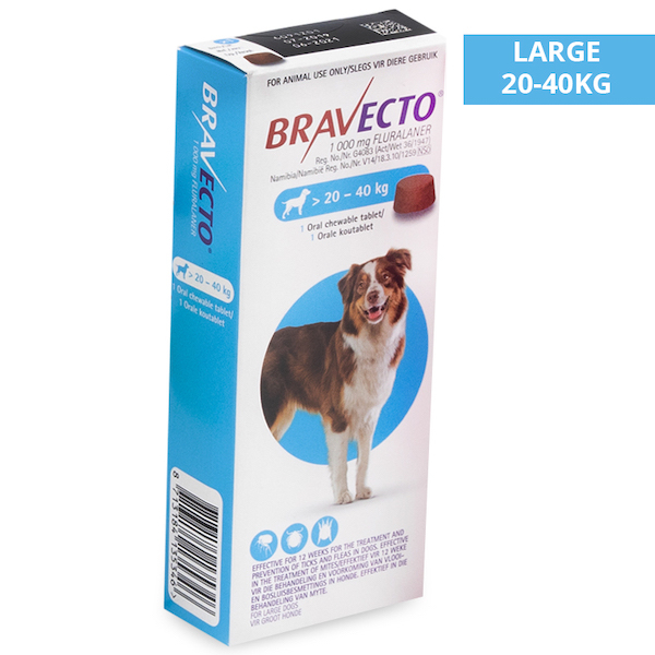 BRAVECTO CHEW L DOG 20-40KG 1000MG BLUE