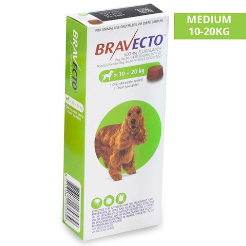 BRAVECTO CHEW M DOG 10-20KG 500MG GREEN